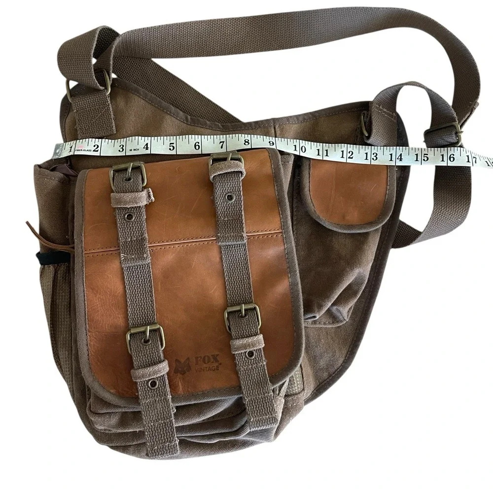 Fox Outdoor Retro Messenger Bag Brown Canvas Leather Trim Shoulder Bag Cargo